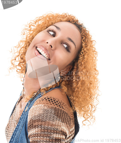 Image of cheerful look to the side (back)