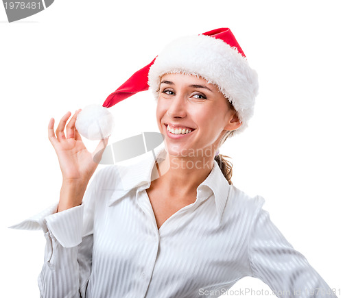 Image of Portrait of secretary in the hat of Santa Claus