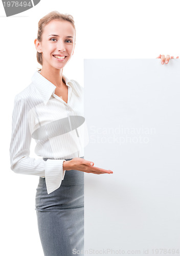 Image of business woman with empty poster