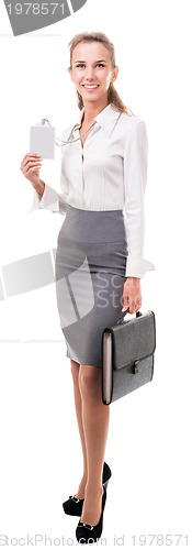 Image of friendly office manager (employee services) shows her badge