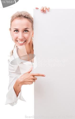 Image of business woman with empty poster