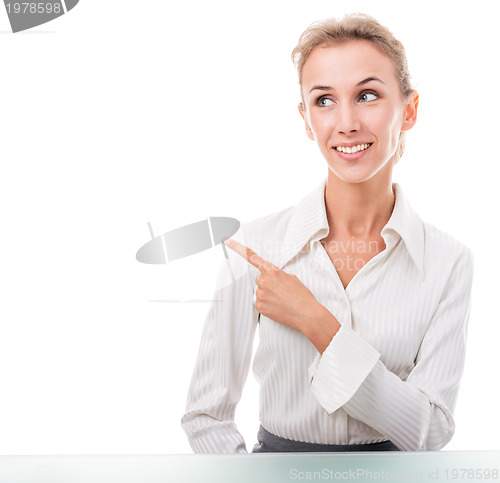 Image of friendly administrative assistant making hand gestures