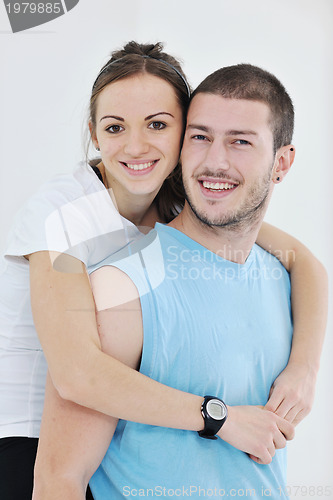 Image of happy young couple fitness workout and fun