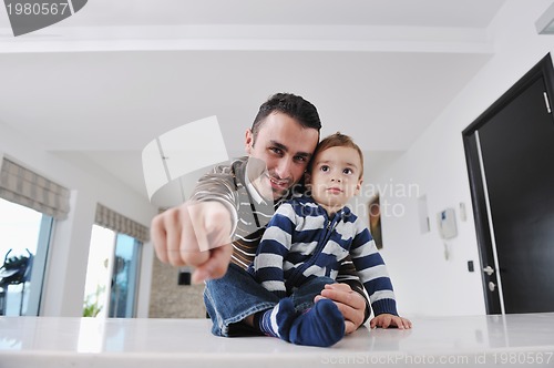 Image of happy young family have fun  at home