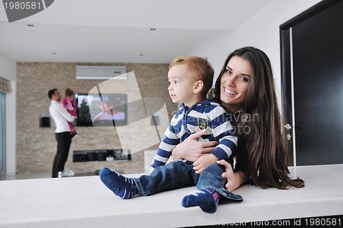 Image of happy young family have fun  at home