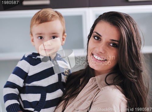 Image of happy mom and son together at home