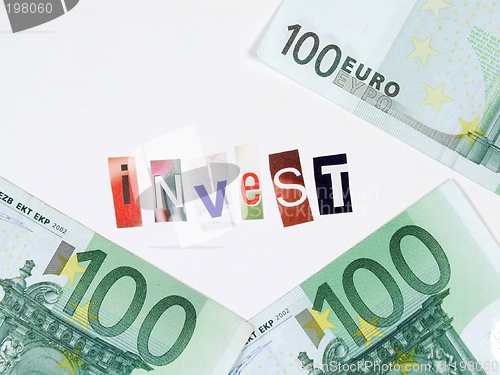 Image of Euro banknotes and word "invest"