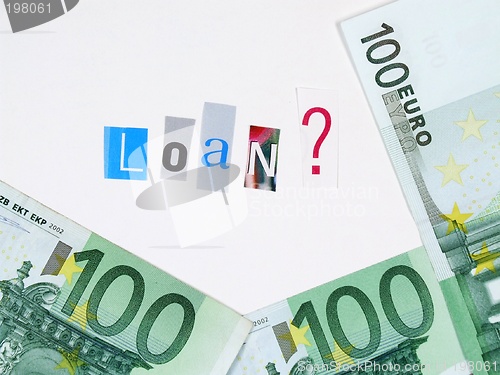 Image of 100 Euro bills and word "loan"