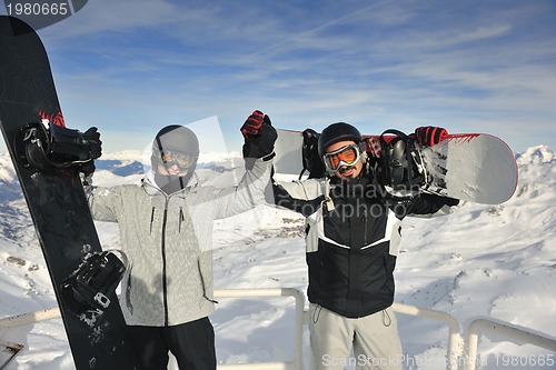 Image of  people group on snow at winter season