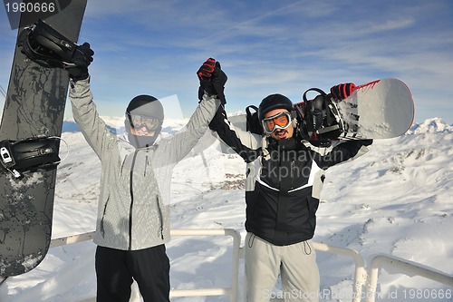 Image of  people group on snow at winter season