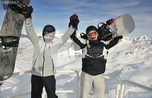 Image of  people group on snow at winter season