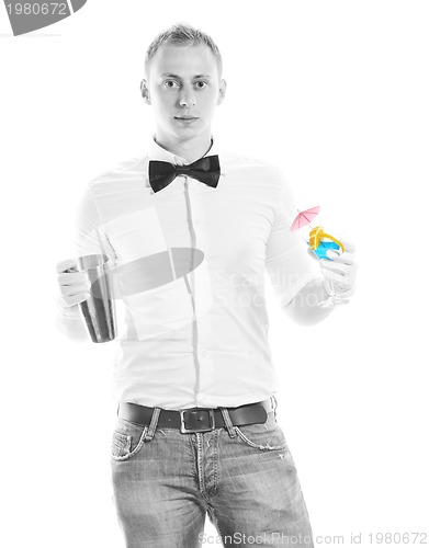 Image of barman portrait isolated on white background