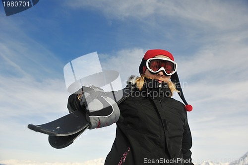 Image of woman winter snow skiwoman skiing on fresh snow at winter season