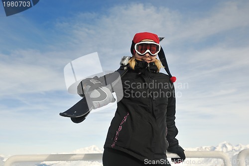 Image of woman winter snow skiwoman skiing on fresh snow at winter season