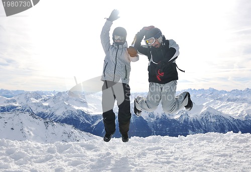 Image of  people group on snow at winter season