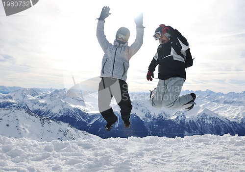 Image of  people group on snow at winter season