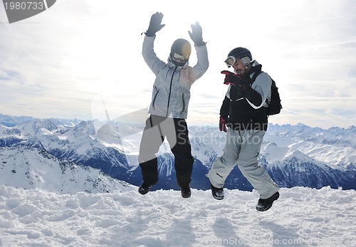 Image of  people group on snow at winter season