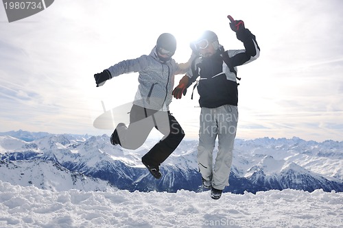 Image of  people group on snow at winter season
