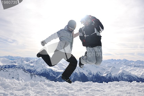 Image of  people group on snow at winter season