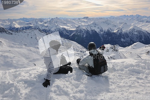 Image of  people group on snow at winter season