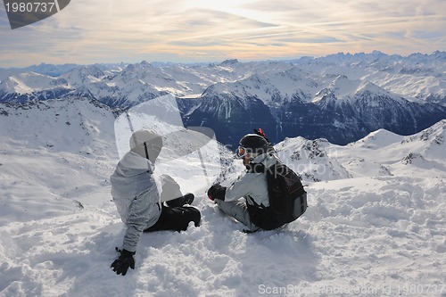Image of  people group on snow at winter season