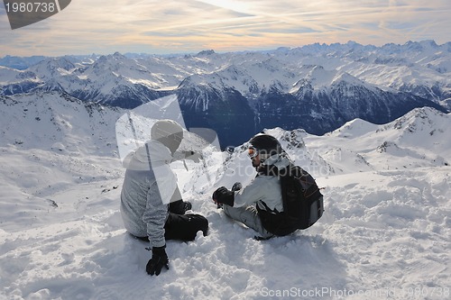 Image of  people group on snow at winter season