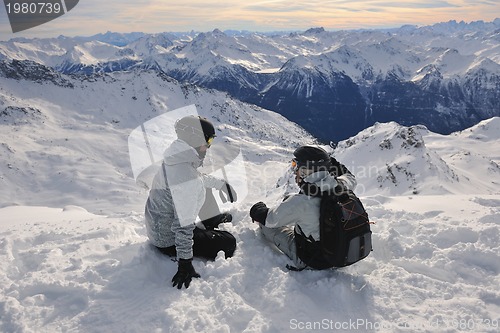Image of  people group on snow at winter season