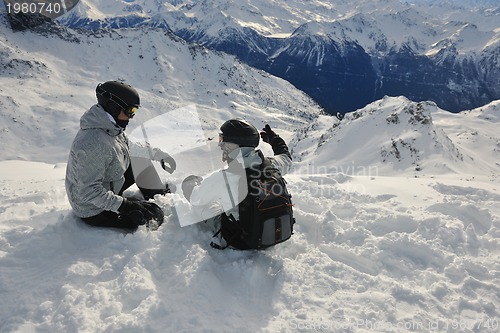 Image of  people group on snow at winter season