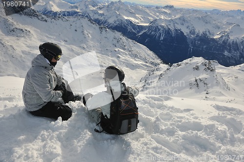 Image of  people group on snow at winter season