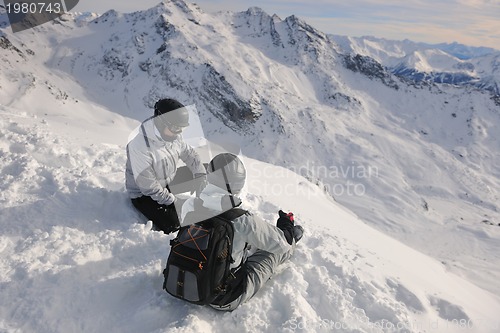 Image of  people group on snow at winter season