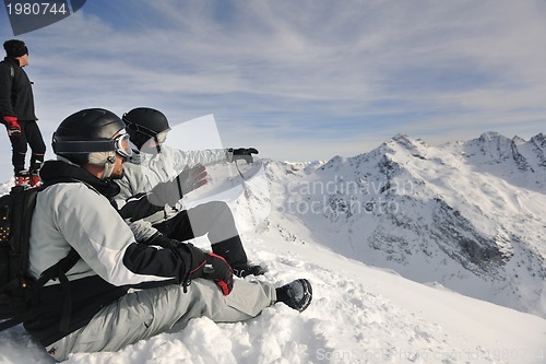 Image of  people group on snow at winter season