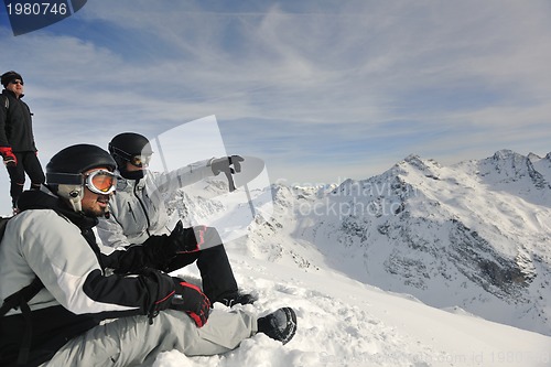 Image of  people group on snow at winter season