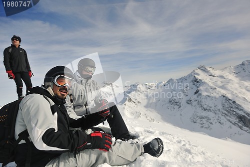 Image of  people group on snow at winter season