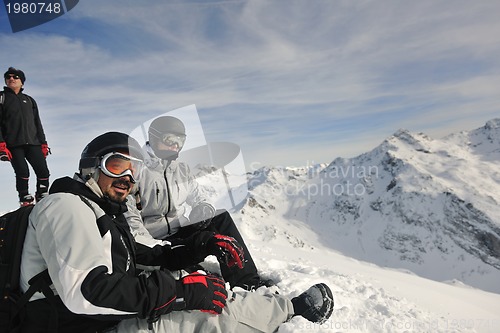 Image of  people group on snow at winter season