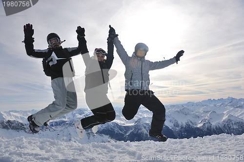 Image of  people group on snow at winter season