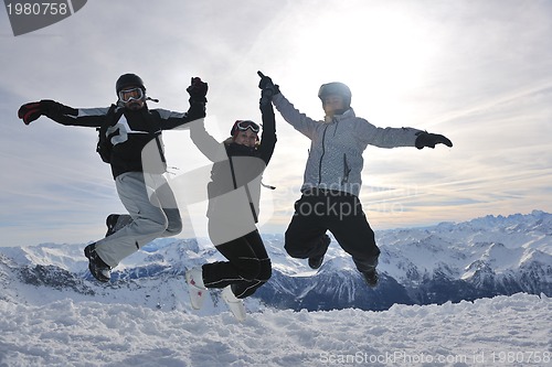 Image of  people group on snow at winter season