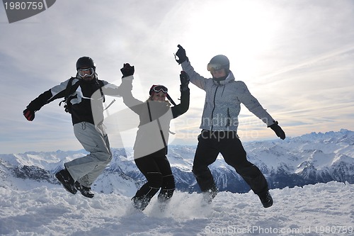 Image of  people group on snow at winter season
