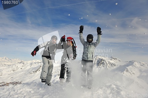 Image of  people group on snow at winter season