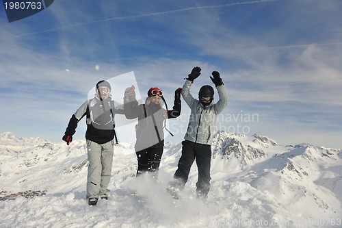 Image of  people group on snow at winter season