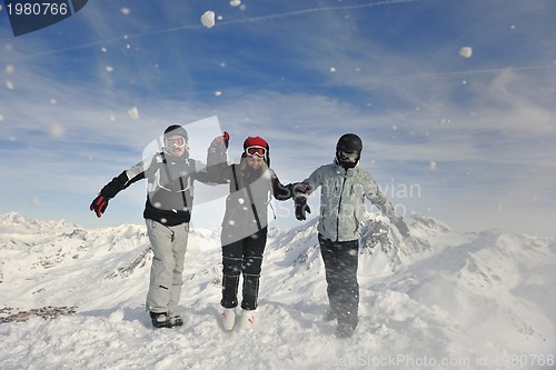 Image of  people group on snow at winter season