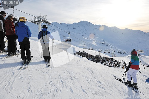 Image of  people group on snow at winter season
