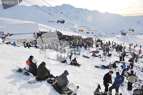 Image of  people group on snow at winter season