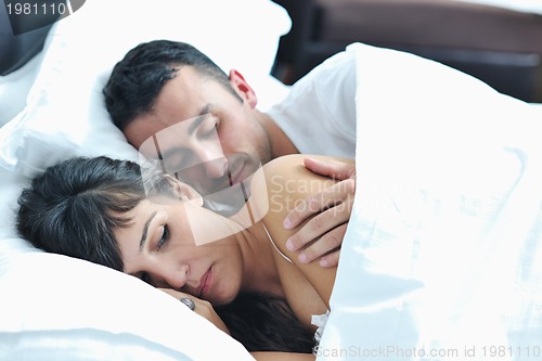 Image of young couple have good time in their bedroom