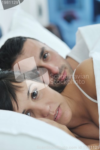 Image of young couple have good time in their bedroom