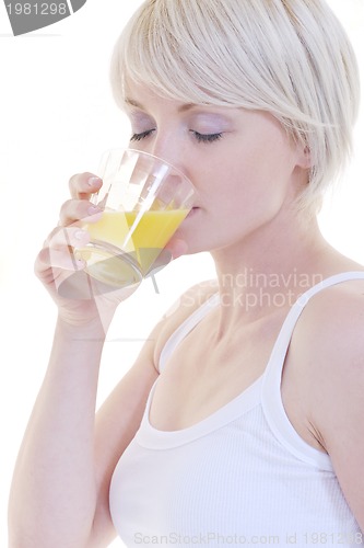 Image of happy  young  woman eat green apple isolated  on white