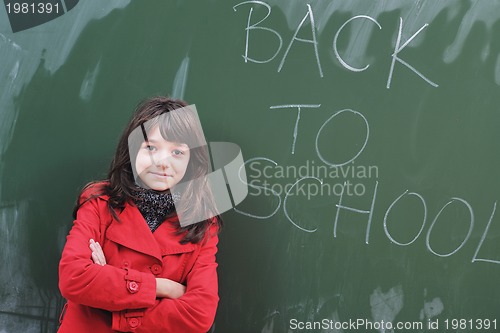 Image of happy school girl on math classes