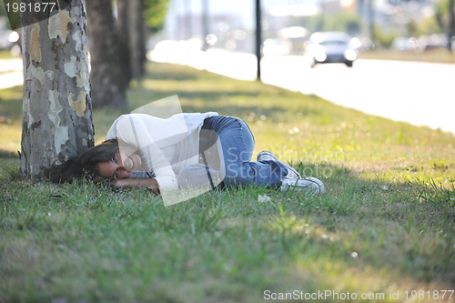 Image of young woman havefun at street 