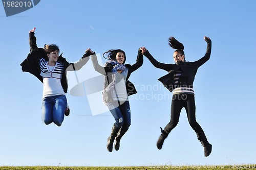 Image of group of teens have fun outdoor