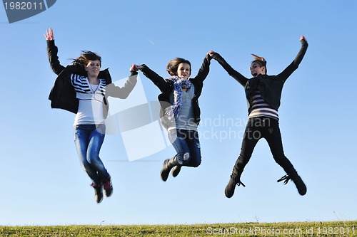Image of group of teens have fun outdoor