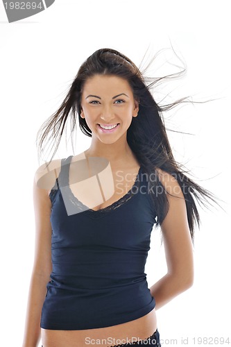 Image of happy young girl isolated on white in studio